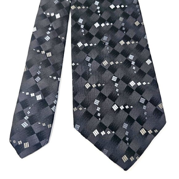 Hugo Boss Men's Neck Tie Black Grey  White Geometric 100% Silk Italy L59" x W4" - Picture 1 of 14